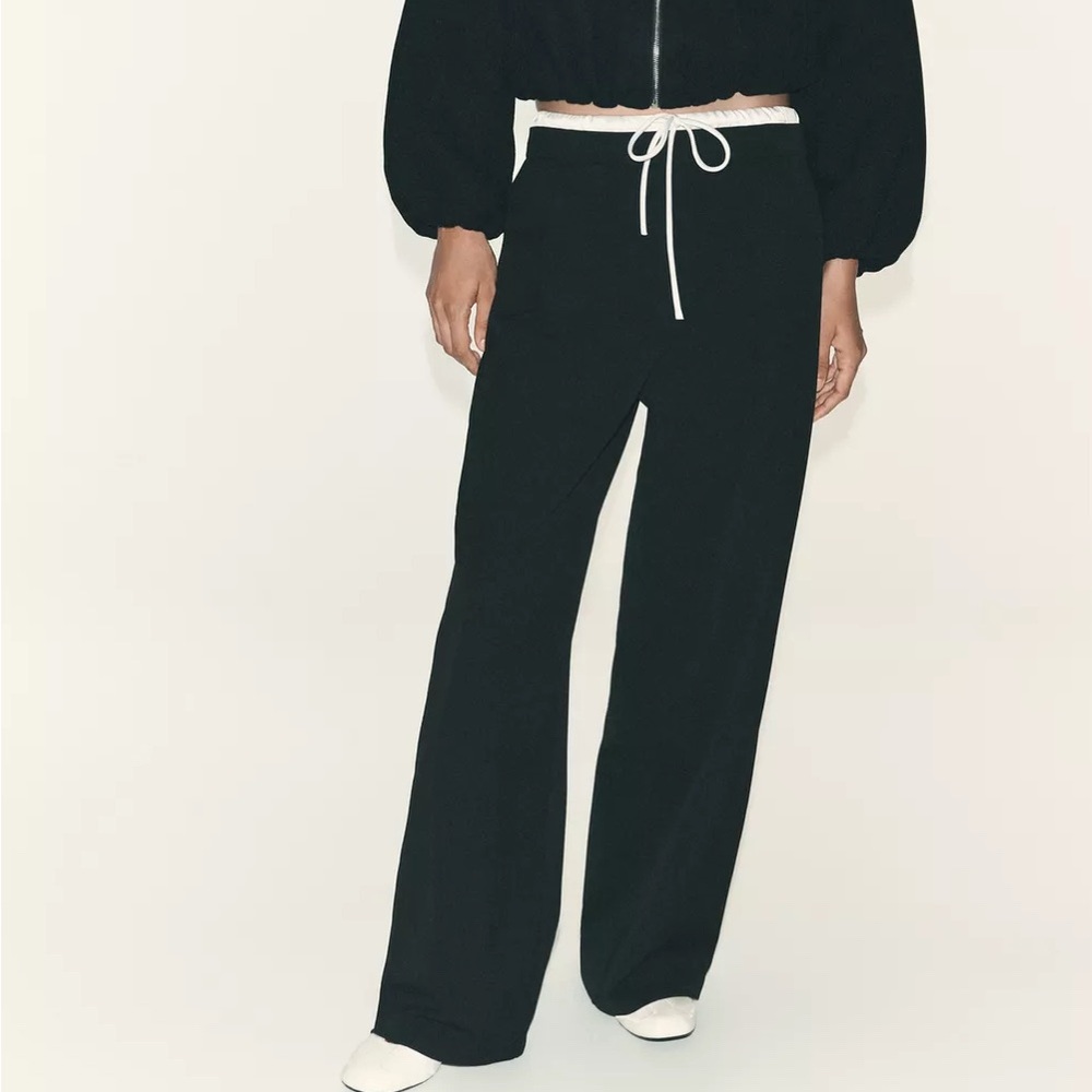 Zara Black Track Pants with White Drawstring